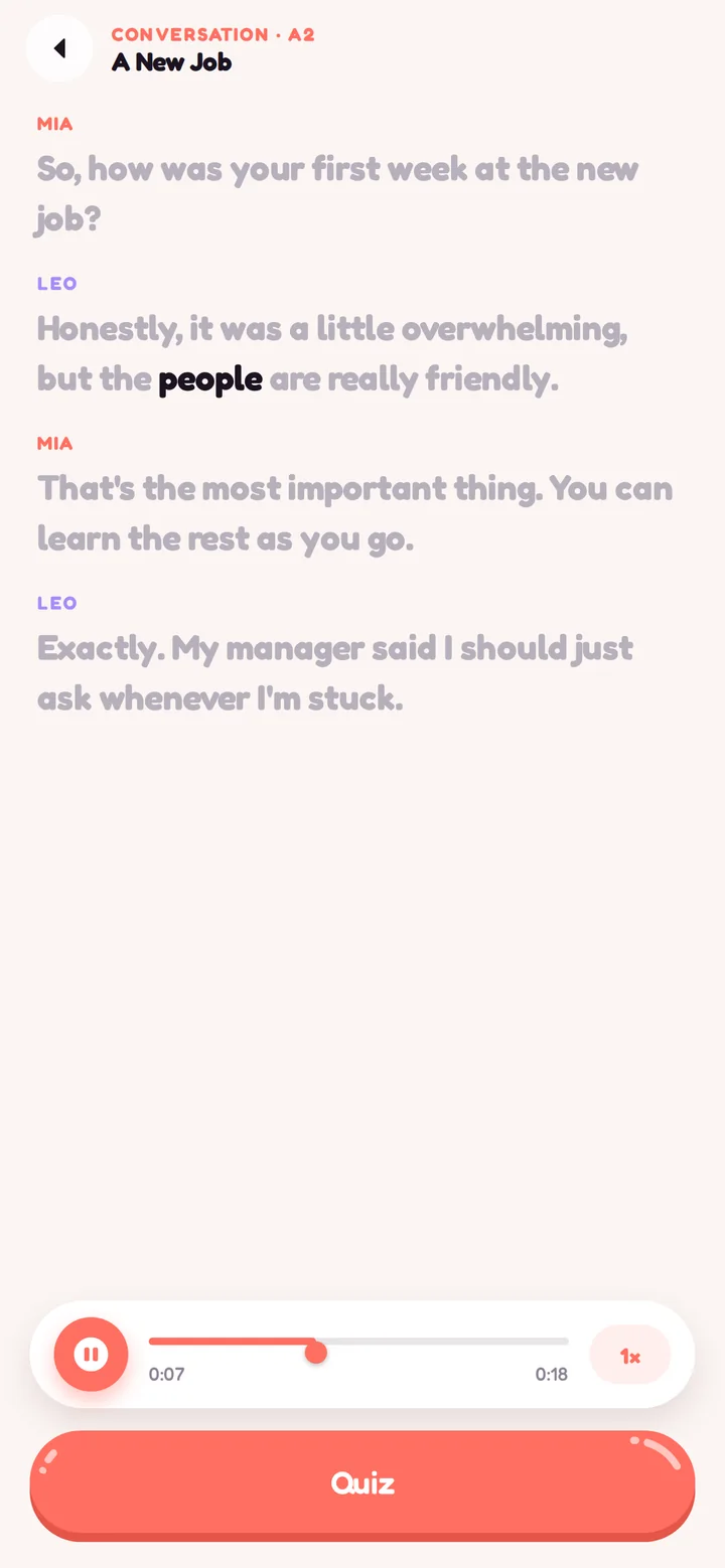 Karaoke podcast player with word-by-word highlighting