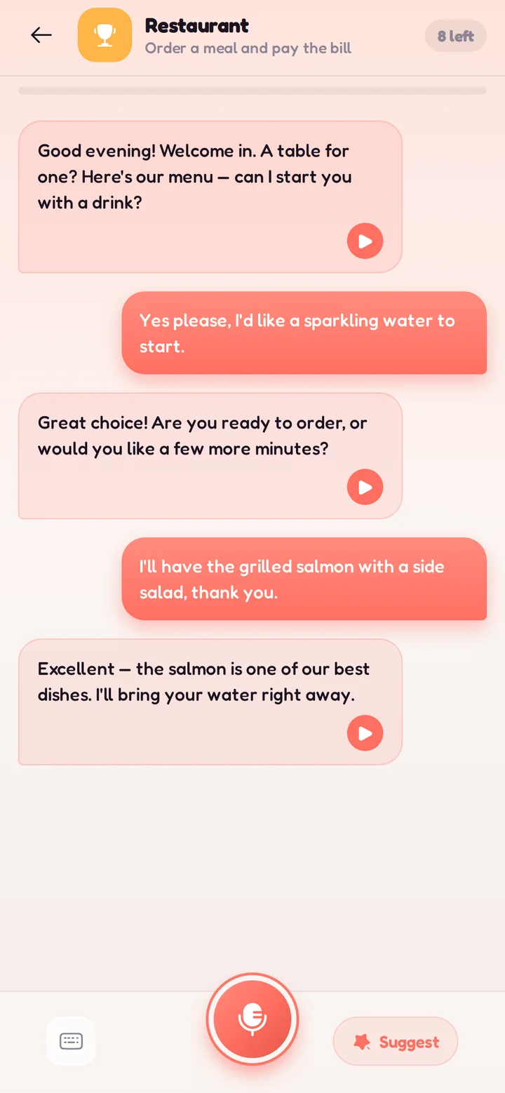 Talking with Rusty in a restaurant scenario